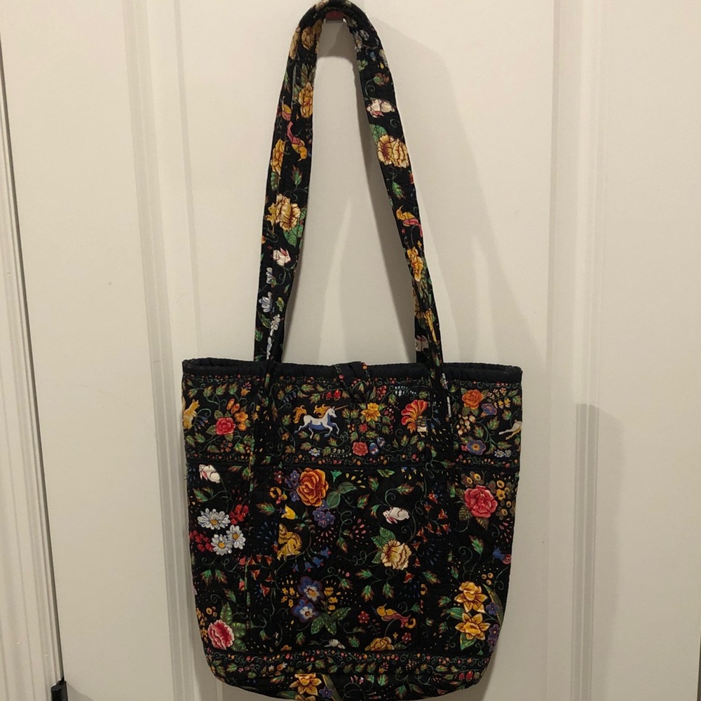 Vera Bradley Black Floral Quilted Tote with Multicolor Flowers